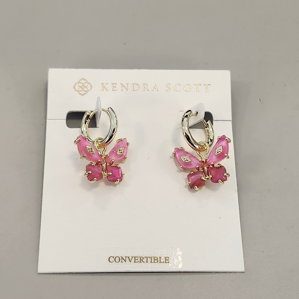 NWT Kendra Scott Gold-Tone Bianca Butterfly Huggie Earrings In Pink Mix